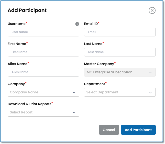 Adding Company, Department, and Participant Records