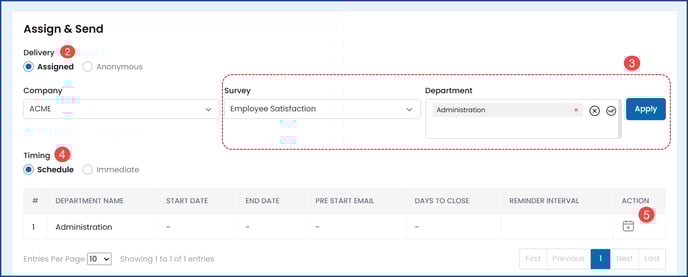 Assign and Send page showing steps 2-5